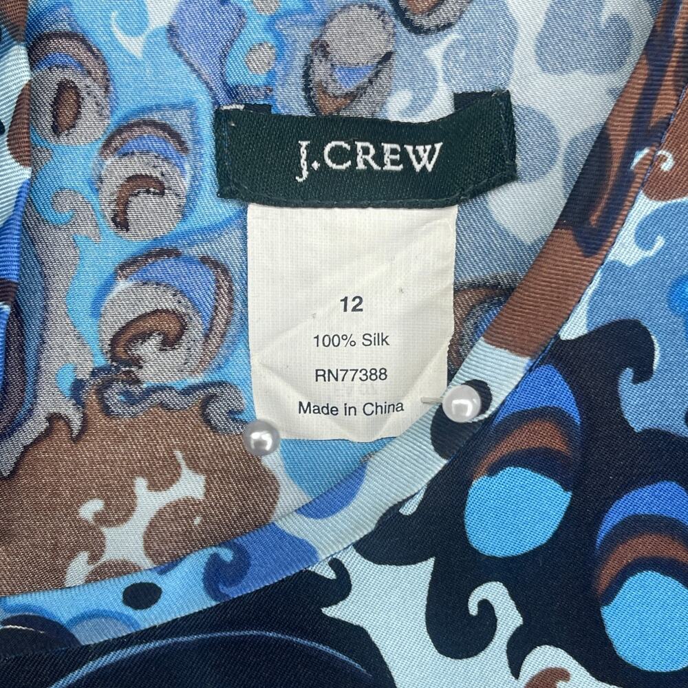 J.CREW Dress 12 Emma Silk Peacock Paisley Print Shift Mini Puff Sleeve Blue - Picture 5 of 12